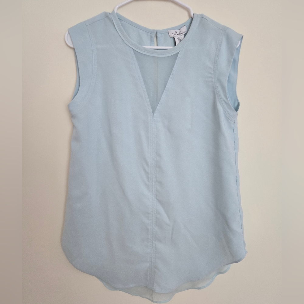 Mattesan Asymmetrical Blue Sleeveless Blouse